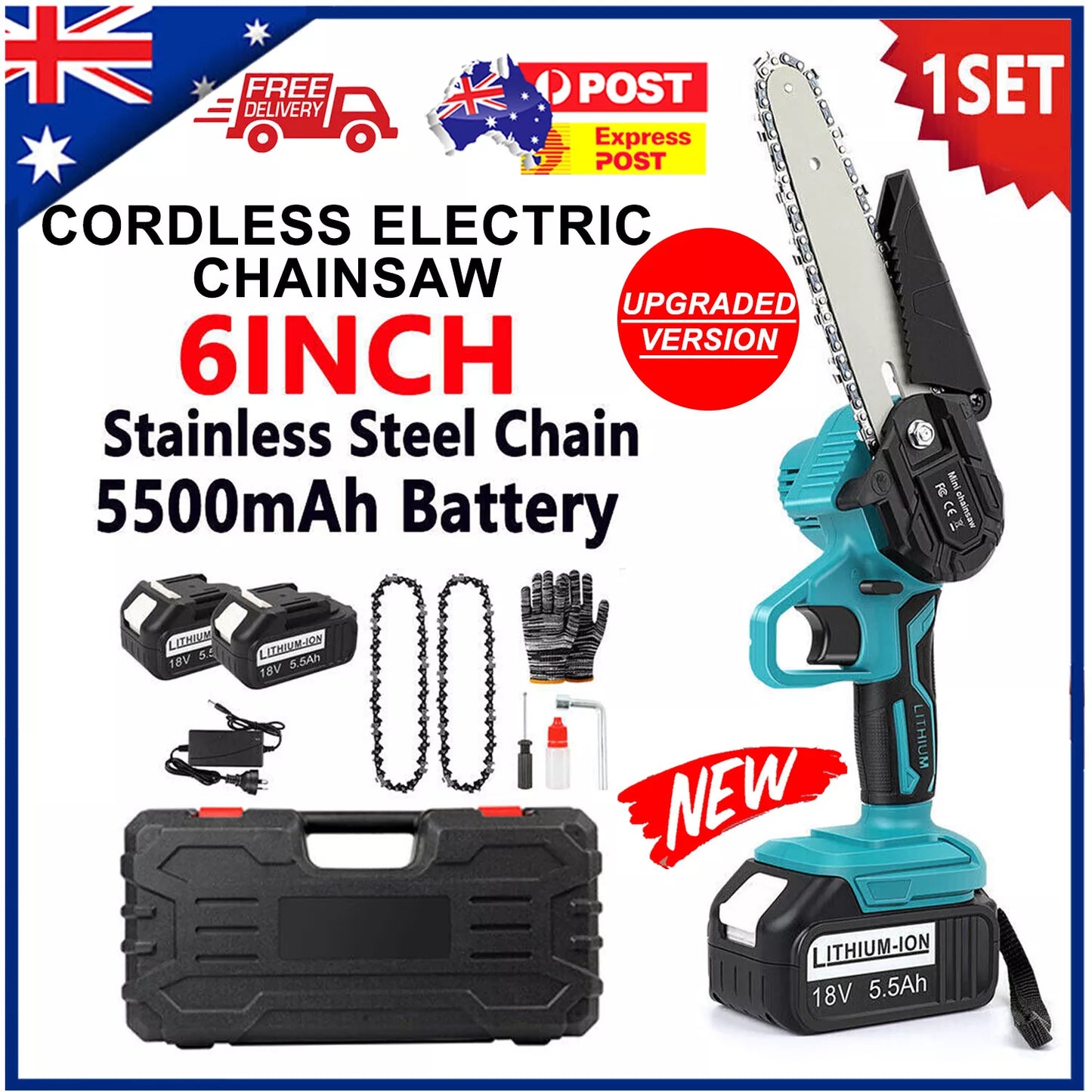 Cordless Electric Chainsaw (2 FREE Batteries)