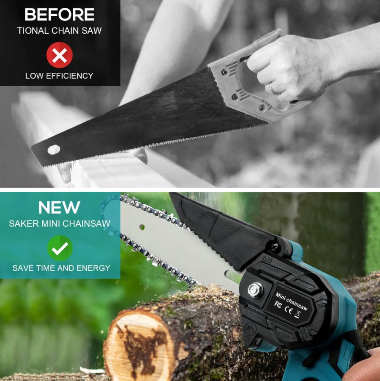 Cordless Electric Chainsaw (2 FREE Batteries)